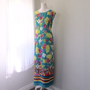 Vintage Y2K Mlle Gabrielle Dark Aqua Floral Print Sleeveless Tie Back Maxi Dress